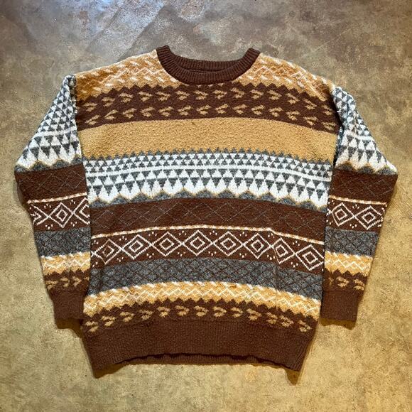 Vintage 2000s Unbranded Brown Pattern Sweater - Picture 1 of 3